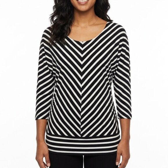 White House Black Market Tops - White House Black Market Chevron Stripe 3/4 Sleeve Goth Office Siren Top S